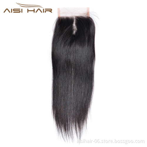Aisi Hair Topselling 14 Inch 4X4 Human Hair Lace Closure Long Silky Straight Brazilian Human Hair Extension For Women